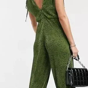 ASOS Pants Jumpsuits Bershka Plisse Abstract Print Jumpsuit